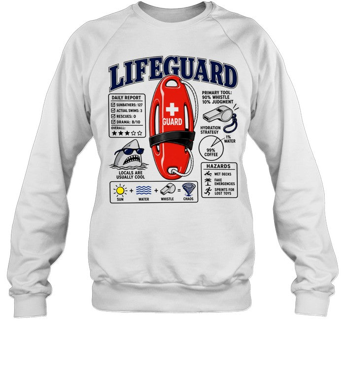 Lifeguard Daily Report Sun Water Whistle Equals Chaos Red Rescue Buoy Shark Sunglasses Unisex T-Shirt