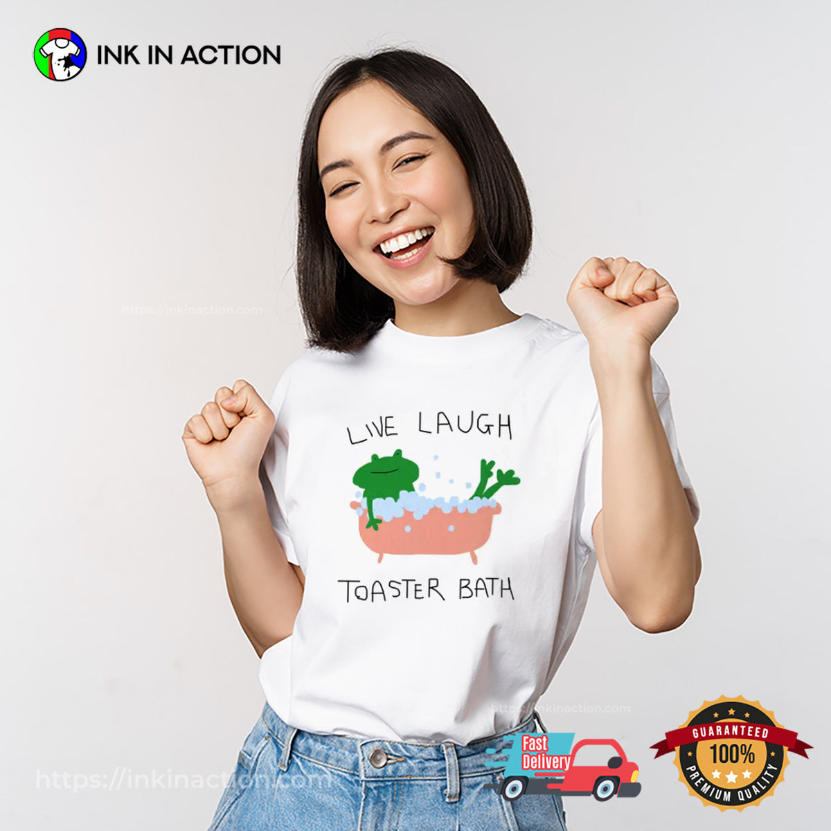 Live Laugh Toaster Bath Frog Meme T-shirt