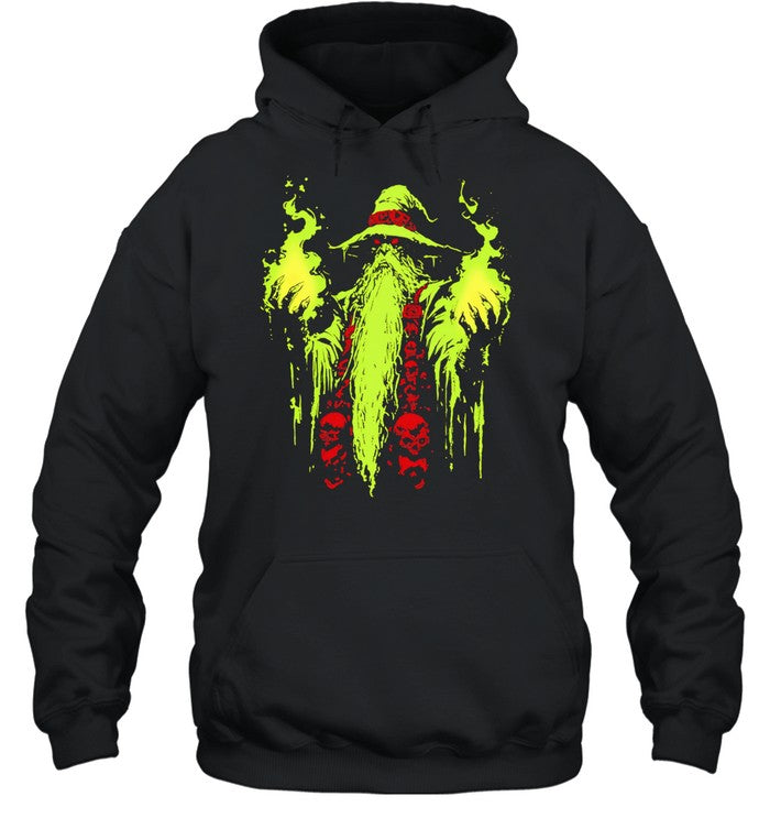 Necromancer Wizard with Green Fire and Skulls Unisex T-Shirt