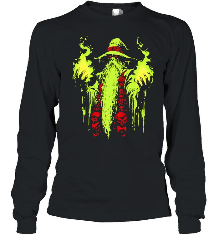 Necromancer Wizard with Green Fire and Skulls Unisex T-Shirt