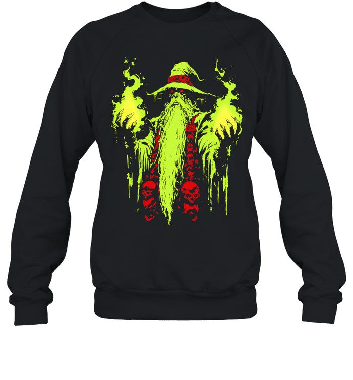 Necromancer Wizard with Green Fire and Skulls Unisex T-Shirt