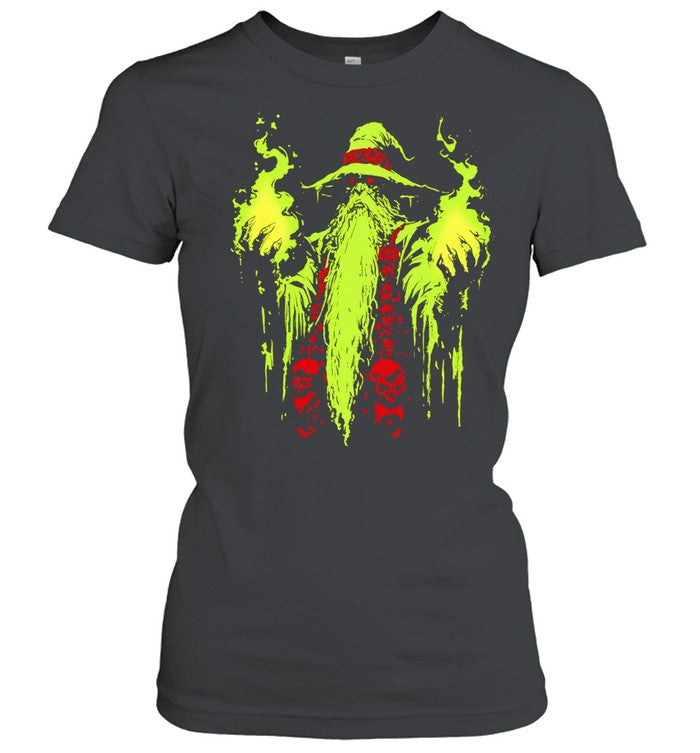 Necromancer Wizard with Green Fire and Skulls Unisex T-Shirt