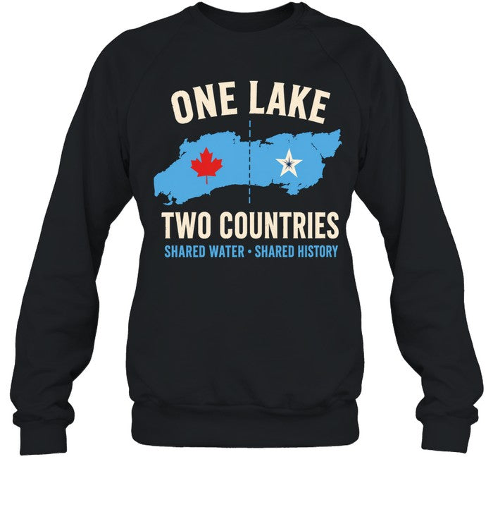 One Lake two countries shared water shared history Unisex T-Shirt