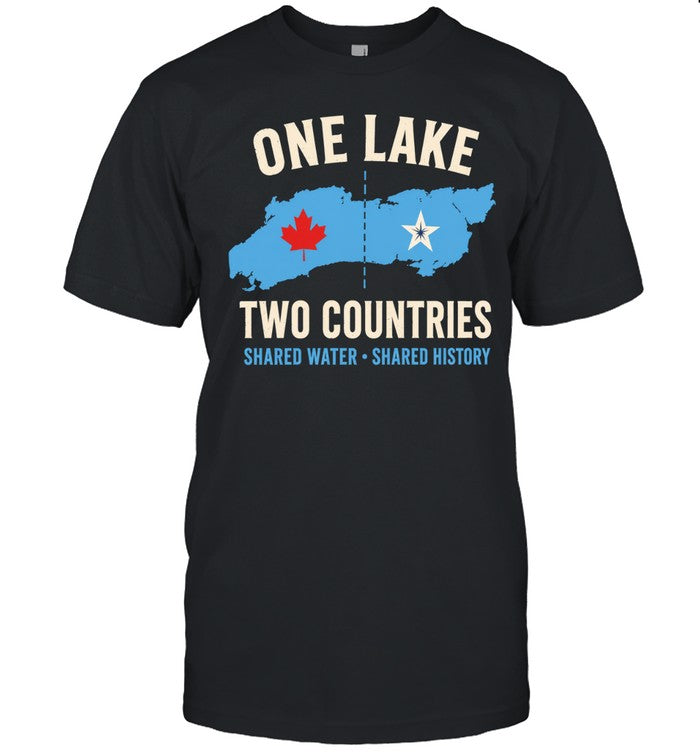 One Lake two countries shared water shared history Unisex T-Shirt