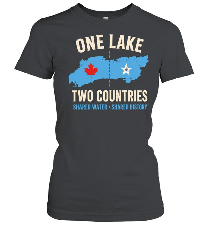 One Lake two countries shared water shared history Unisex T-Shirt