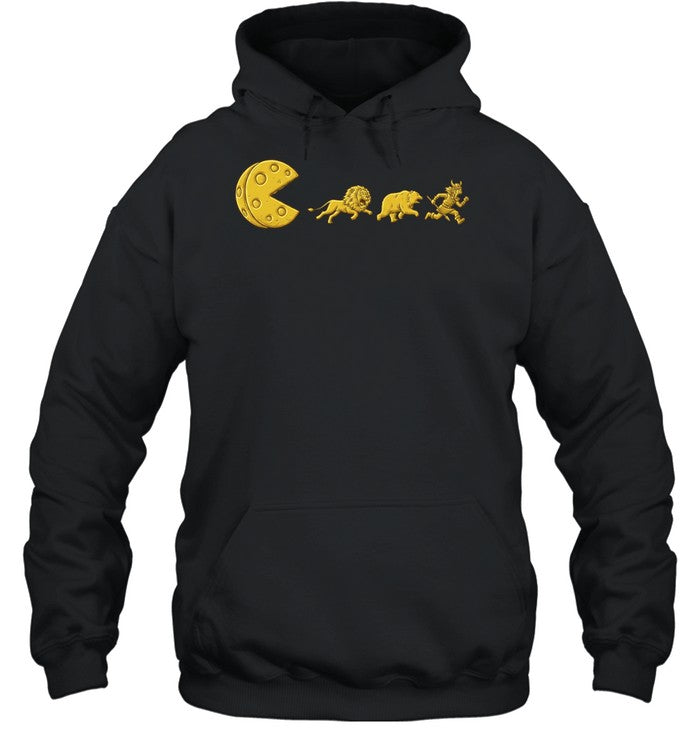 Pac-Man lion bear viking chasing cheese reference parody Unisex T-Shirt