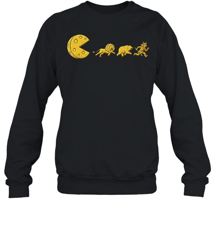 Pac-Man lion bear viking chasing cheese reference parody Unisex T-Shirt