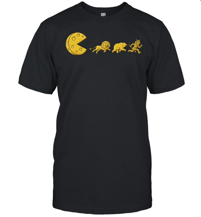 Pac-Man lion bear viking chasing cheese reference parody Unisex T-Shirt