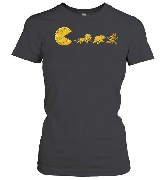 Pac-Man lion bear viking chasing cheese reference parody Unisex T-Shirt