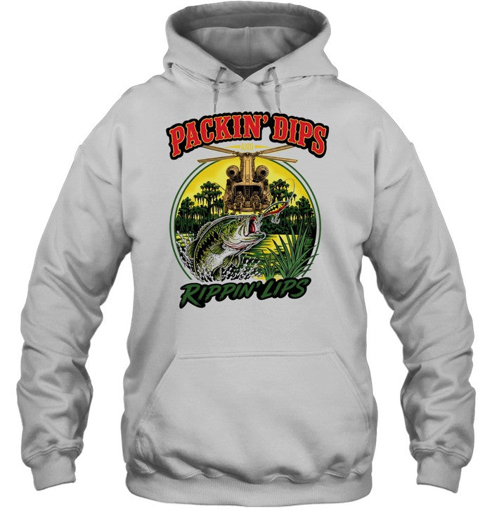 Packin’ Dips and Rippin’ Lips Fishing Helicopter Unisex T-Shirt