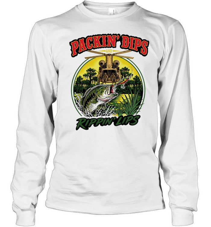 Packin’ Dips and Rippin’ Lips Fishing Helicopter Unisex T-Shirt