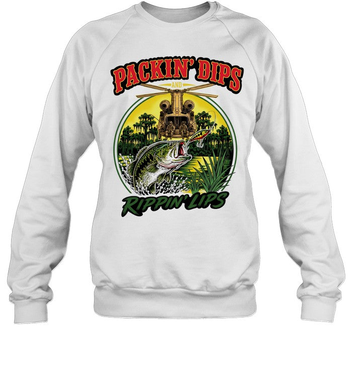 Packin’ Dips and Rippin’ Lips Fishing Helicopter Unisex T-Shirt
