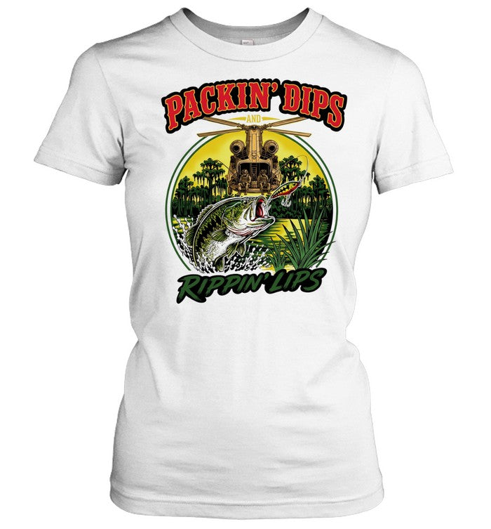 Packin’ Dips and Rippin’ Lips Fishing Helicopter Unisex T-Shirt