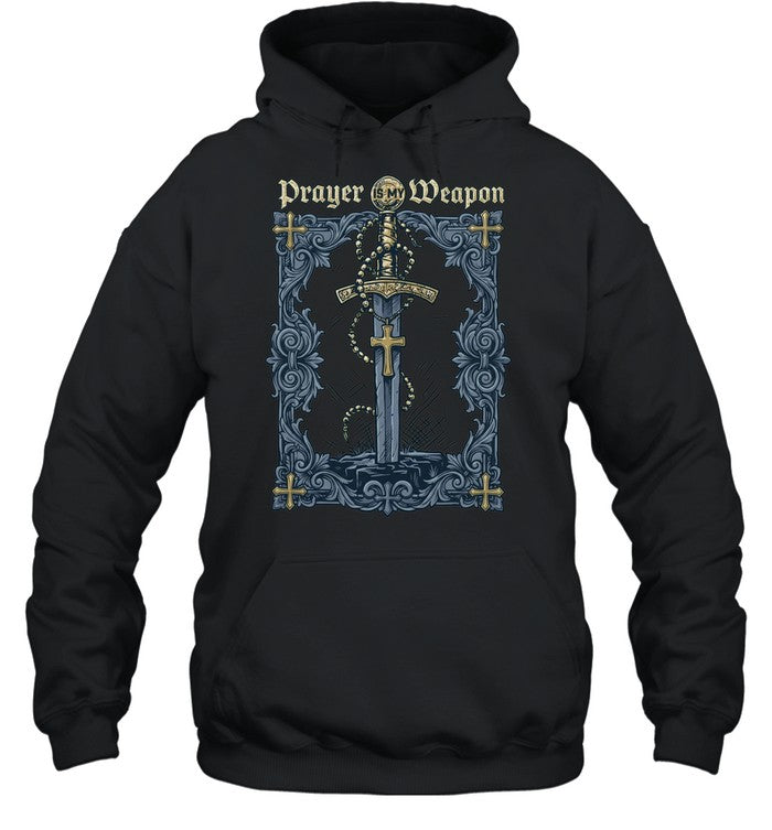 Prayer is my Weapon Sword Rosary Cross Religious Christian Faith Unisex T-Shirt