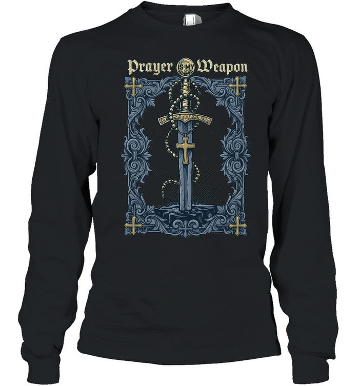 Prayer is my Weapon Sword Rosary Cross Religious Christian Faith Unisex T-Shirt