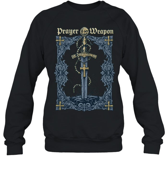Prayer is my Weapon Sword Rosary Cross Religious Christian Faith Unisex T-Shirt