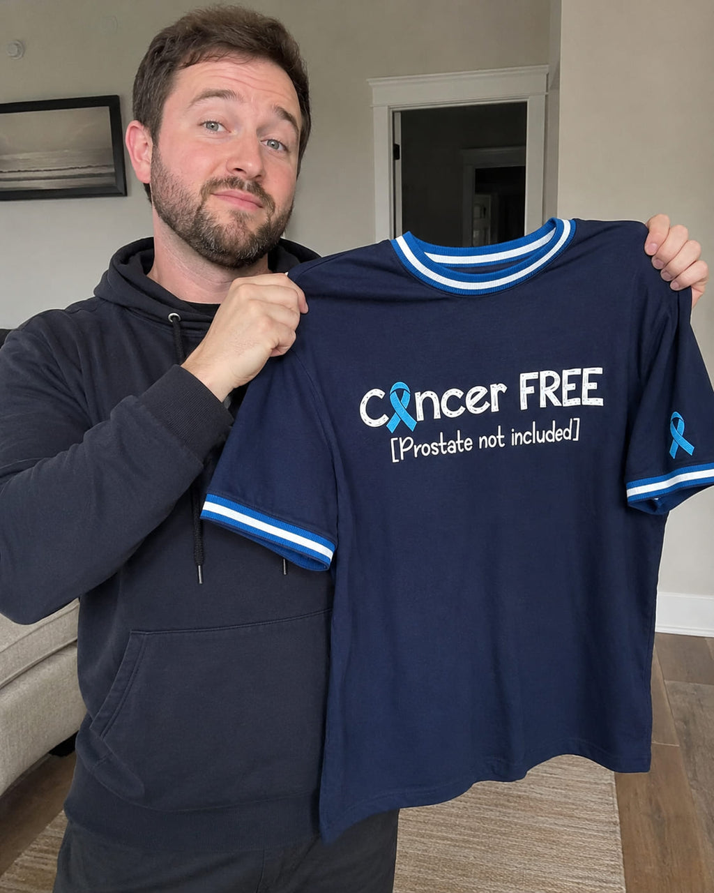 Prostate Cancer Awareness Cancer Free Blue Ribbon T-Shirt