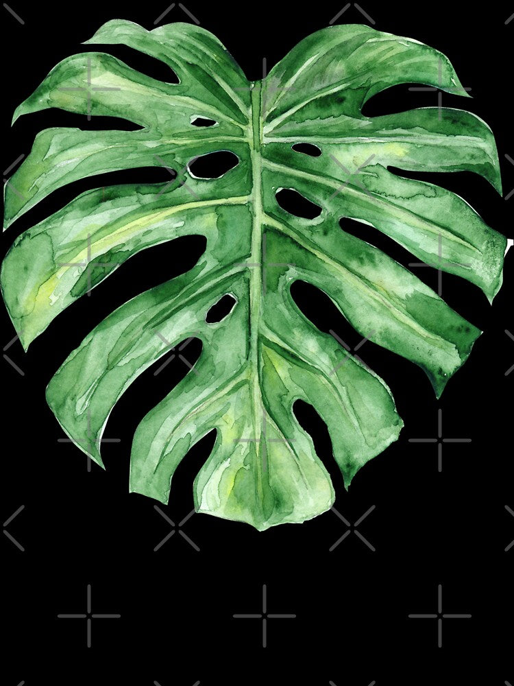 Tropical monstera leaf in watercolor art by TheSeasonalYard