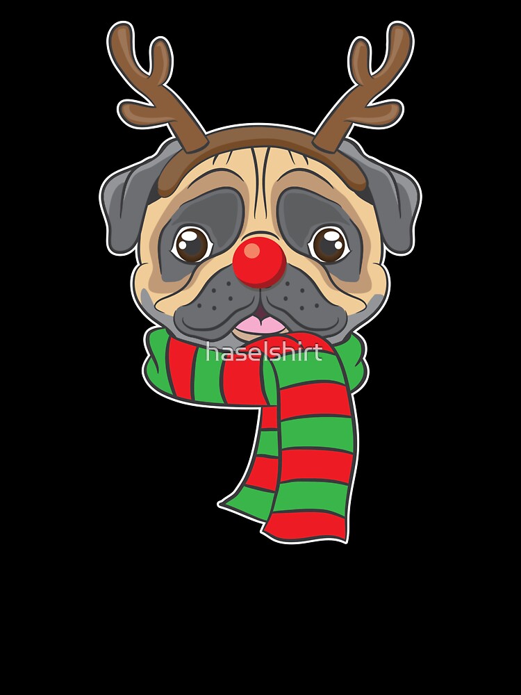 Funny Christmas Dog Xmas Reindeer Pug Holiday Gift by haselshirt