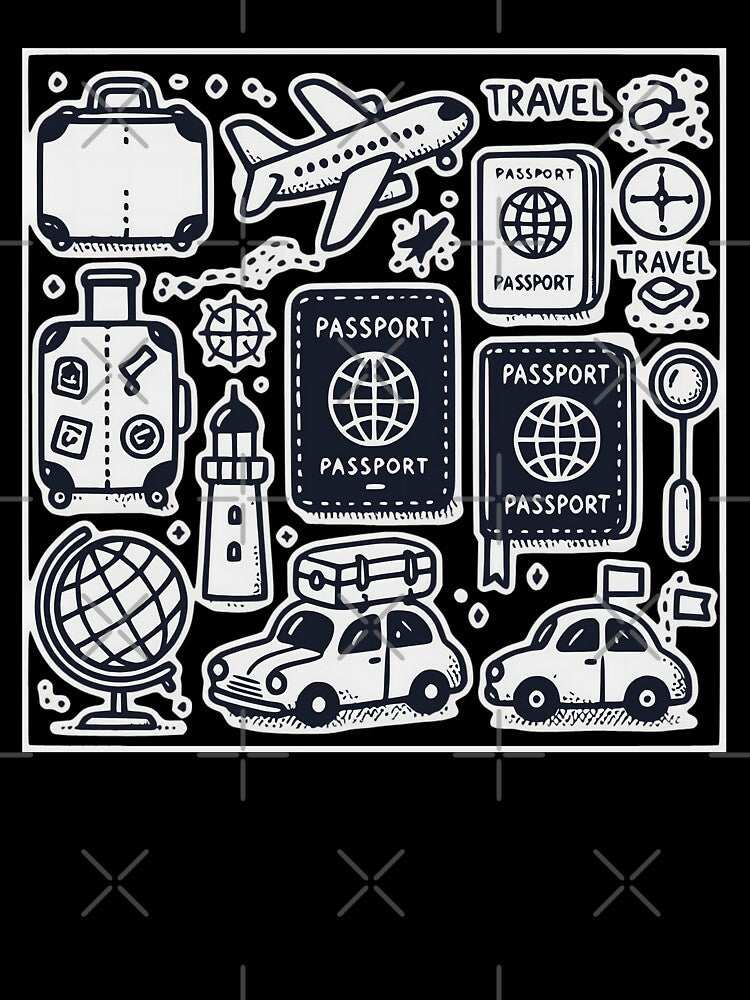 Whimsical Minimalist Travel Icons Passport Adventure Illustration by UniqueCraftsnCo