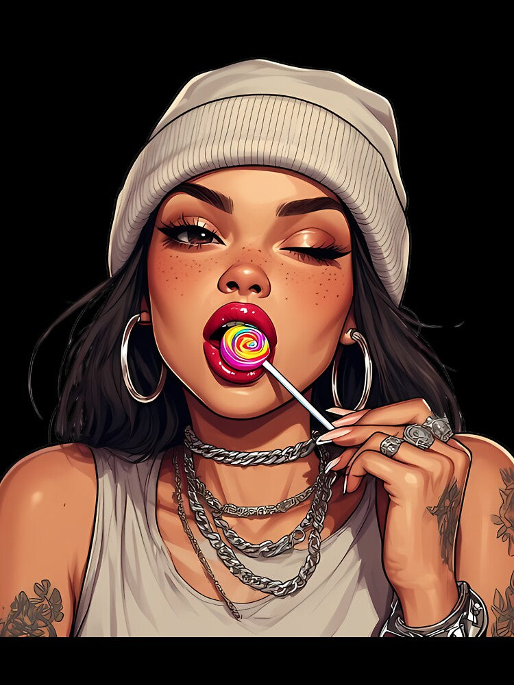 Urban Baddie Aesthetic - Girl with Lollipop & Silver Chains by TheDreamsMaker