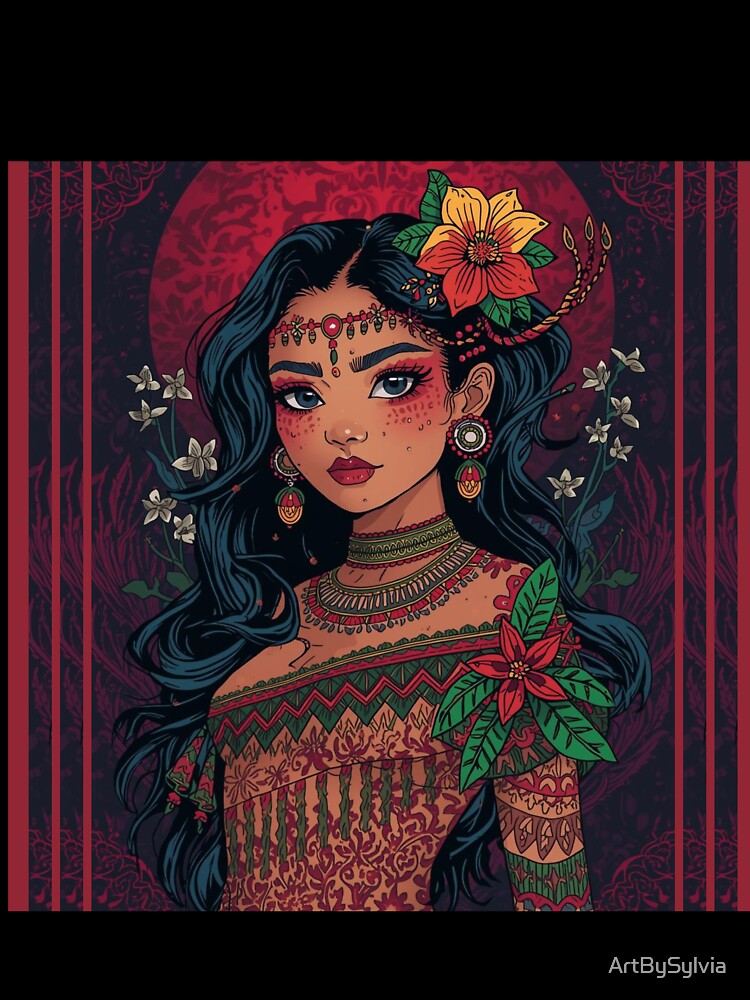 Boho Floral Anime Girl – Ethnic Fantasy Portrait | Colorful Bohemian Art by ArtBySylvia