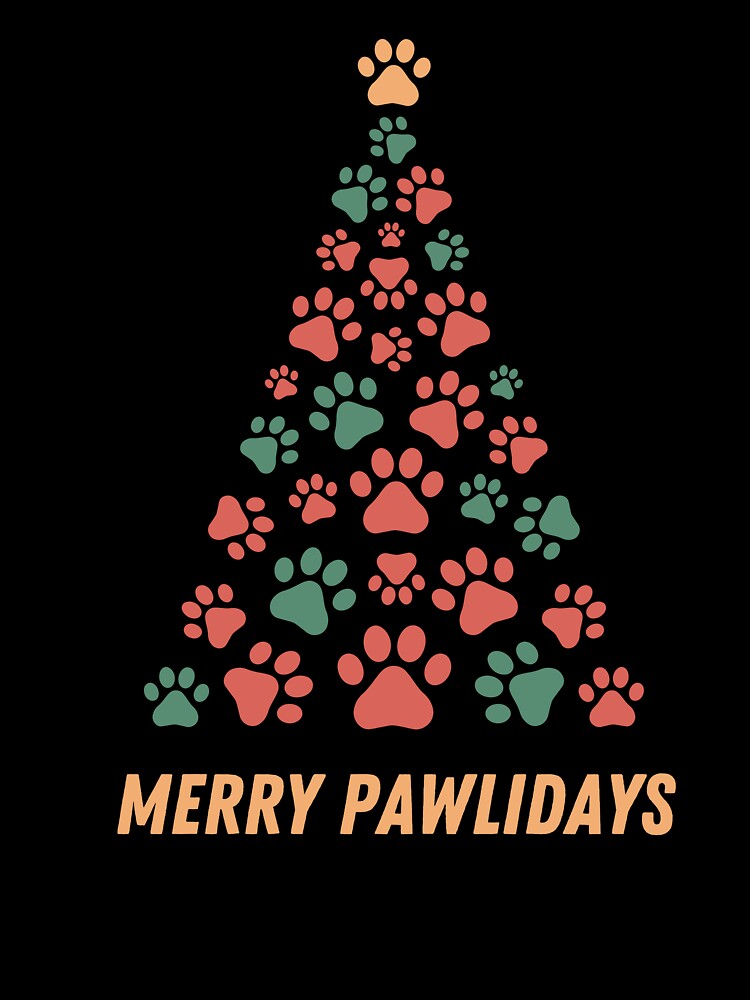 Merry Pawlidays Christmas Tree Dog Paw Print Design by CraftyrCreator