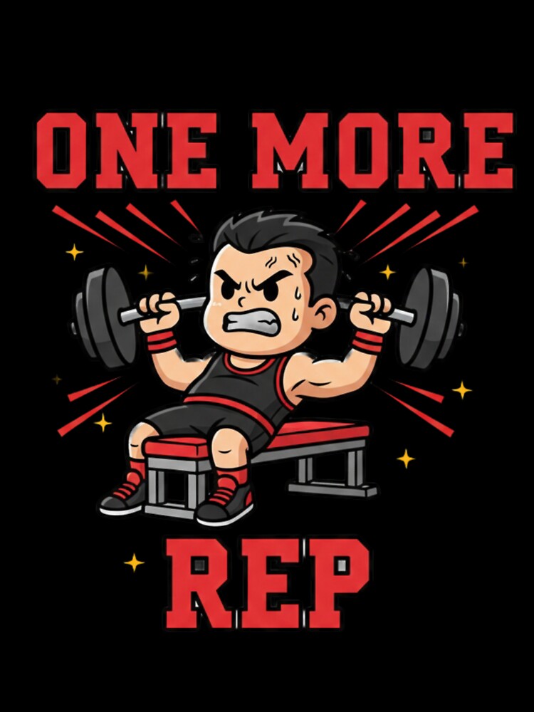 One More Rep Motivational Gym Cartoon Design | Fitness Workout Digital Illustration for T-Shirts & POD by CozyPops