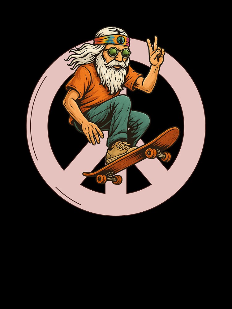 Elderly White Hippie Skateboarder – Funny Retro Skater Design by Lunaria Arts