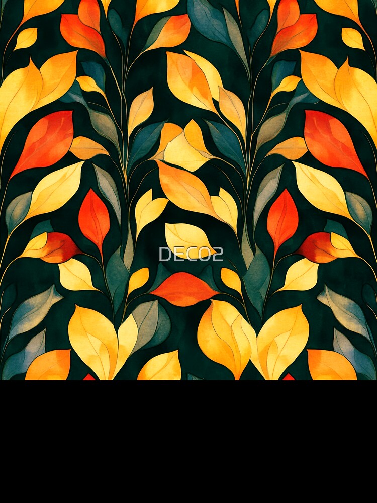 Boho Exquisite Yellow, Orange, And Teal Leaves Design by DEC02