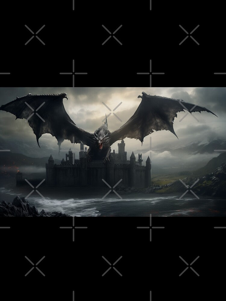 Dark Fantasy Landscape - Roaring Black Dragon by Fantasy Masterpiece