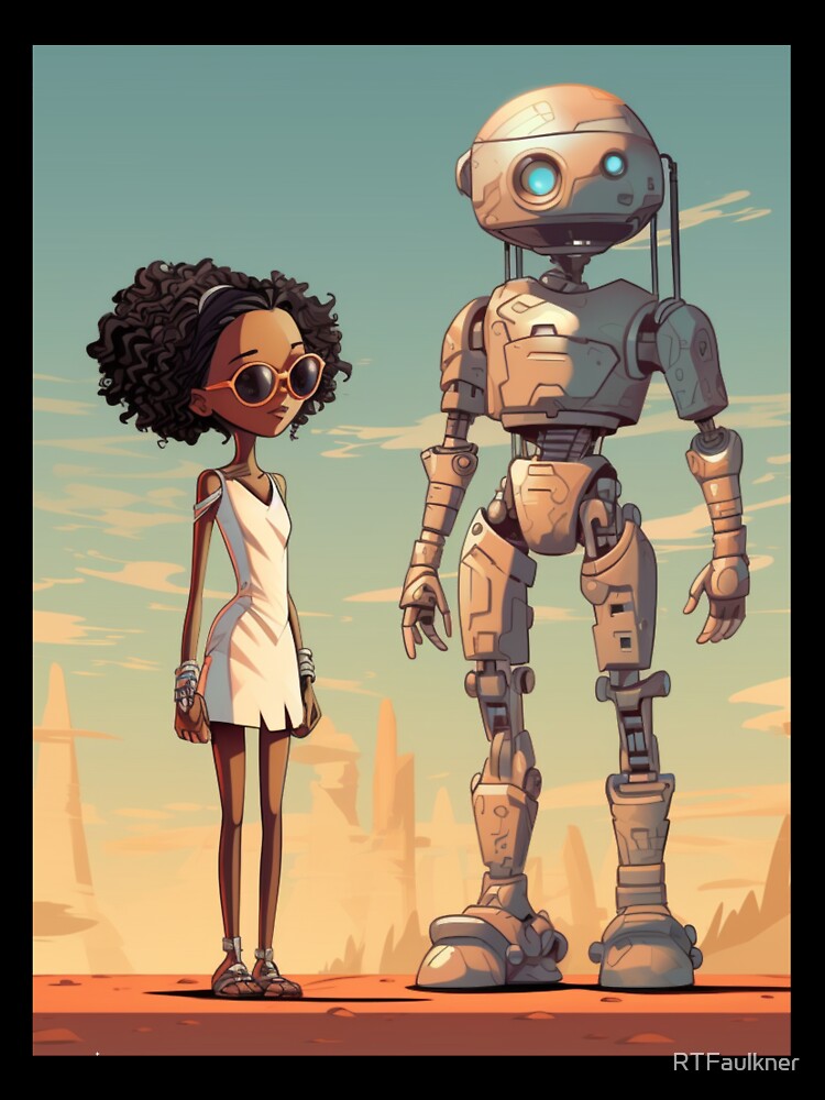 Afrofuturist Girl With Robot Companion by RTFaulkner