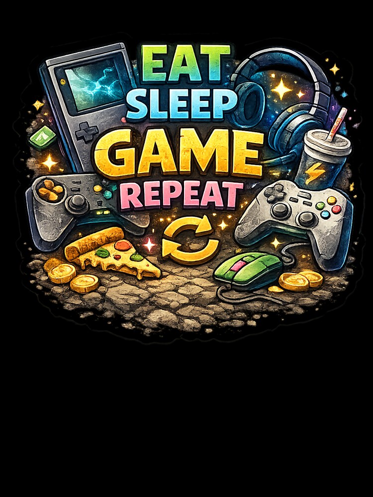 Eat Sleep Game Repeat – Colorful Gamer Lifestyle Gaming Design by Ana Gómez