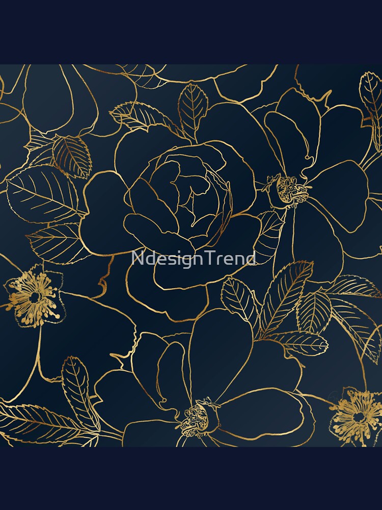 Elegant Blue Gold Roses Floral by NdesignTrend