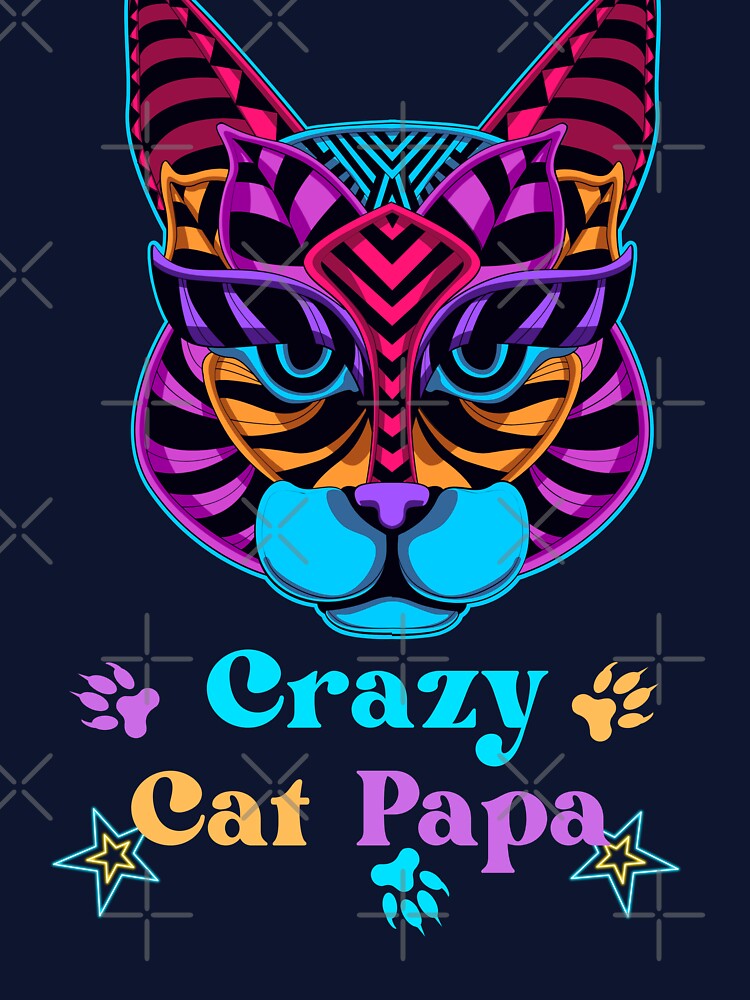 Crazy Cat Papa Illustrated Digital Design by mangaworldart