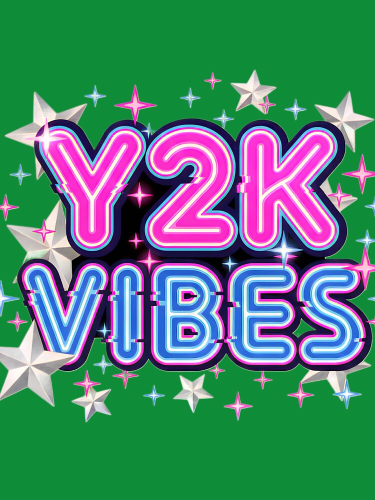 Y2K Vibes Neon Glitch Typography Retro T-Shirt by CryptoCactus