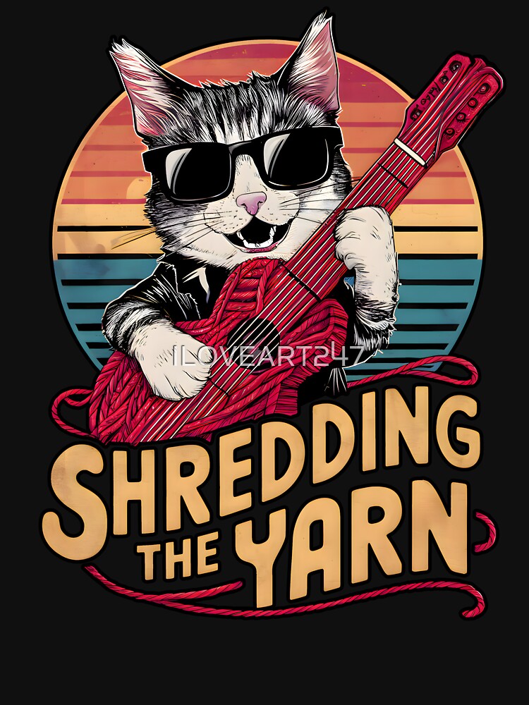 Shredding The Yarn Cat Guitar And Yarn Pun by ILOVEART247