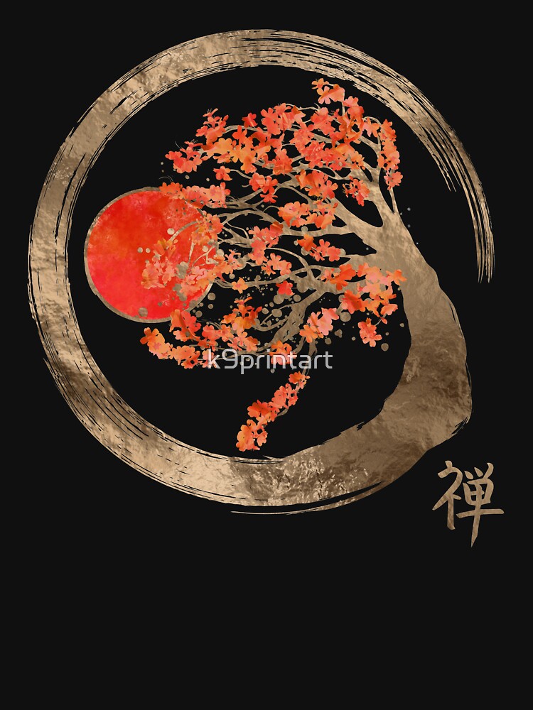 Zen Enso Circle and Golden Sakura Tree by k9printart