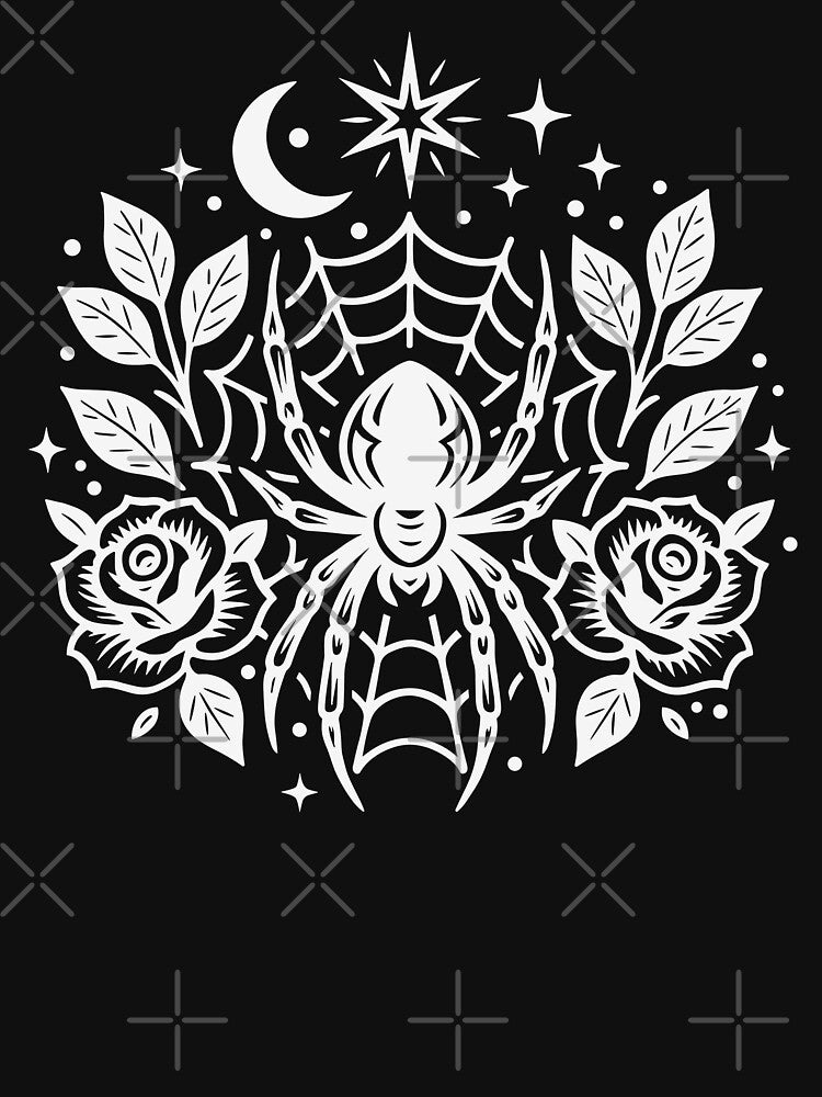 Gothic Spider Web Roses Tattoo Design by BugBrainsUK