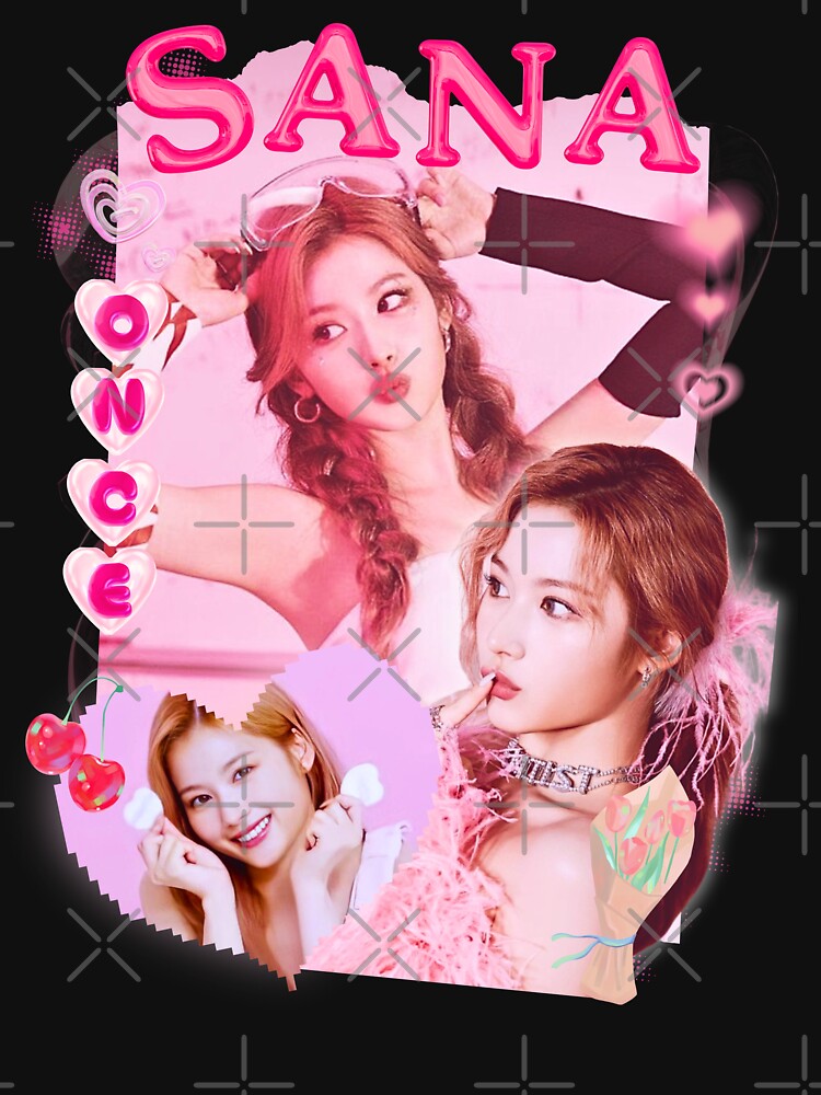 TWICE Sana Kpop Girl Group Pink Collage Design With Member Names by AJUNICE STUDIO