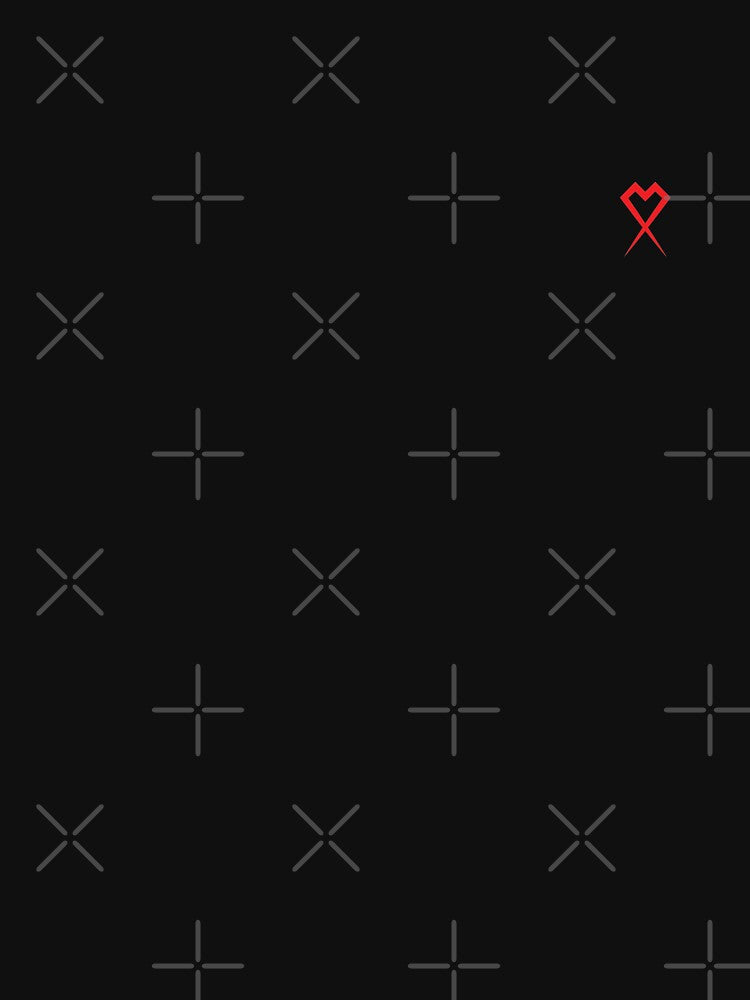 Plain black solid black color small red heart geometric shape design by Ray Loka
