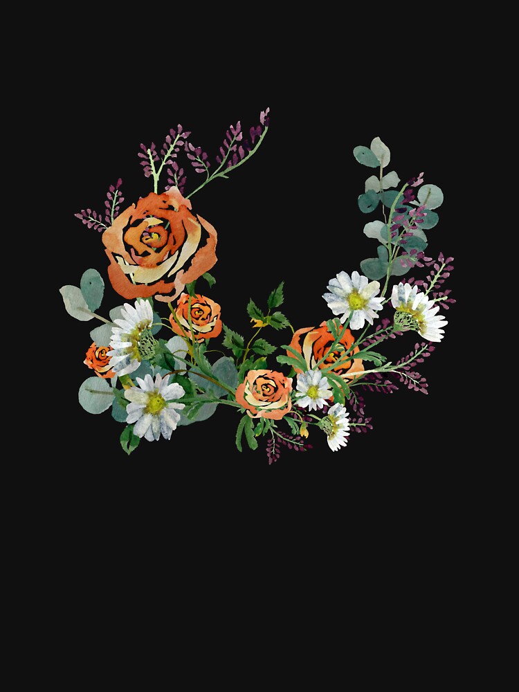 Flower rose daisy branch design a watercolor black by Yana Mustafina | Boho Soulful Designs