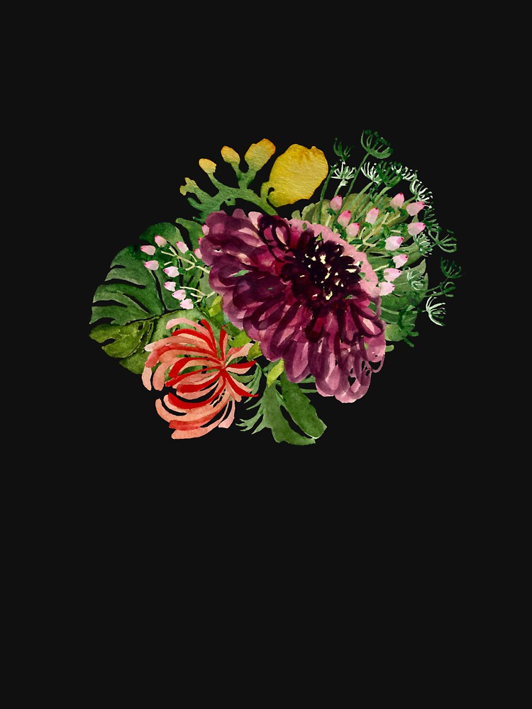 Dahlia palm leaf chrysanthemum cute a watercolor black by Yana Mustafina | Boho Soulful Designs