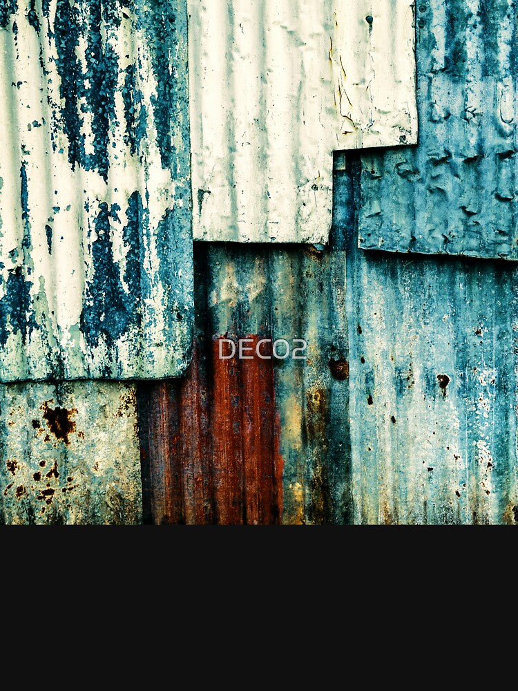 Urban Industrial Blue And Cream Rusty Tin Wall by DEC02