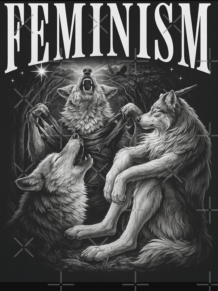 Funny Feminism Alpha Wolf Artwork Vintage Werewolf Meme 90s Bold Statement Design by love3617
