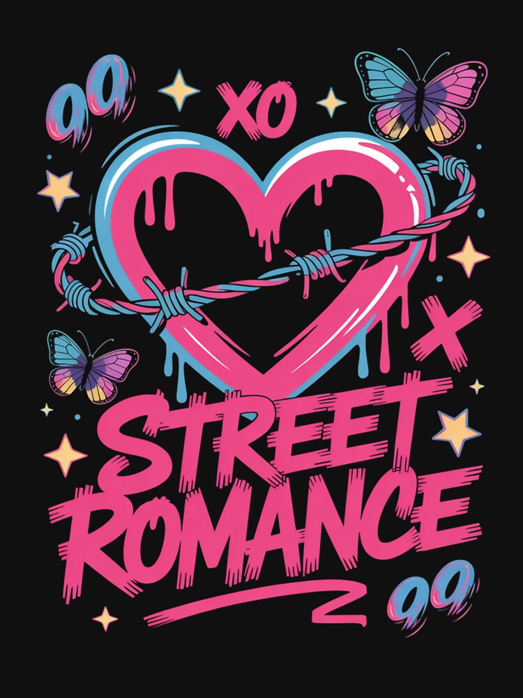 Street Romance 90s XOXO Dripping Heart Barbed Wire Butterfly Valentine's Day by DarylWelsh2024