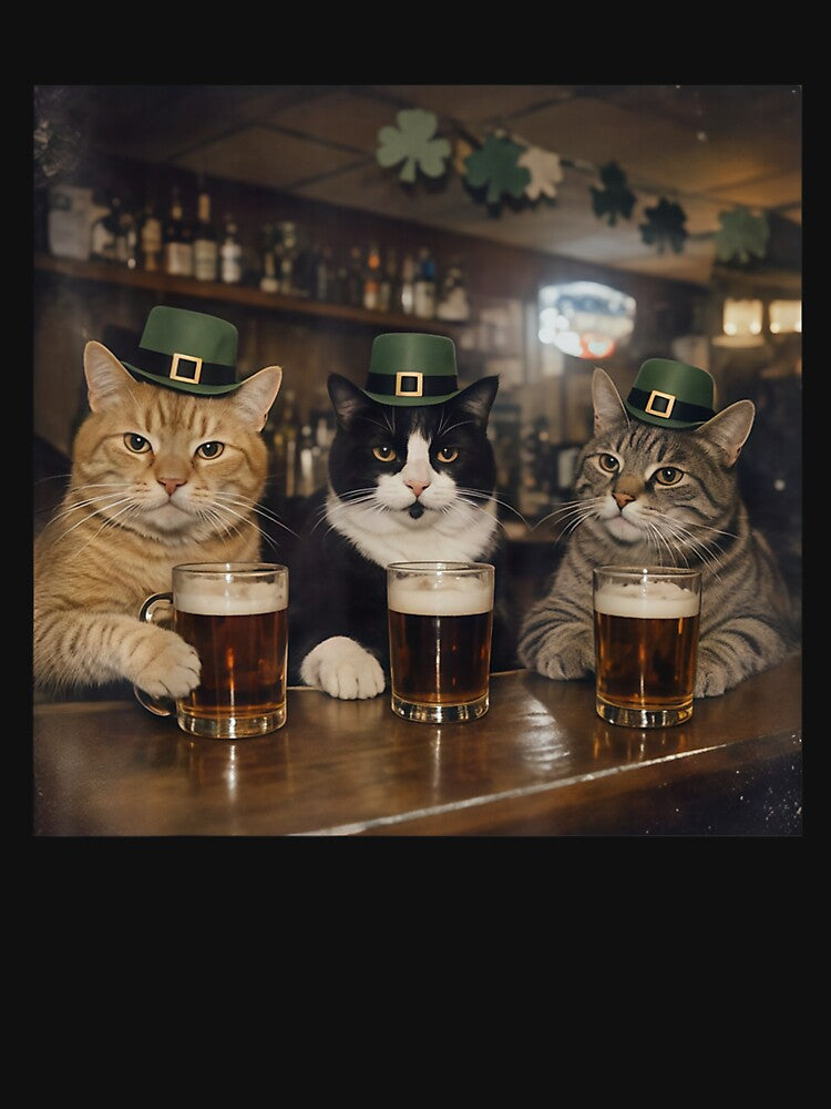 Funny St Patricks Day Cats Drinking In Irish Pub by DakirooStudio