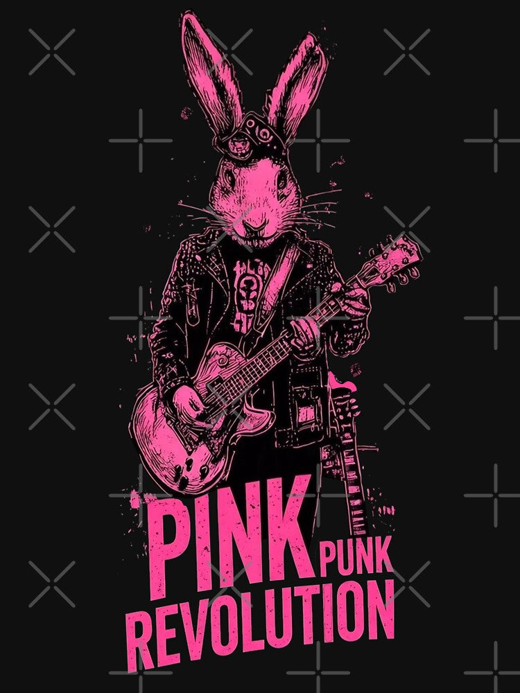 Pink Punk Revolution Bunny - Edgy Rock Rabbit Guitar Design by PixelQ