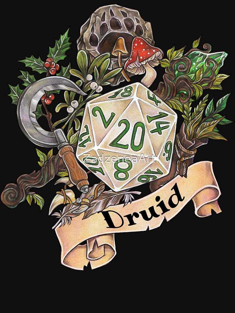 Role-playing game tabletop D20 dice gift druid by ZadzeneaArt