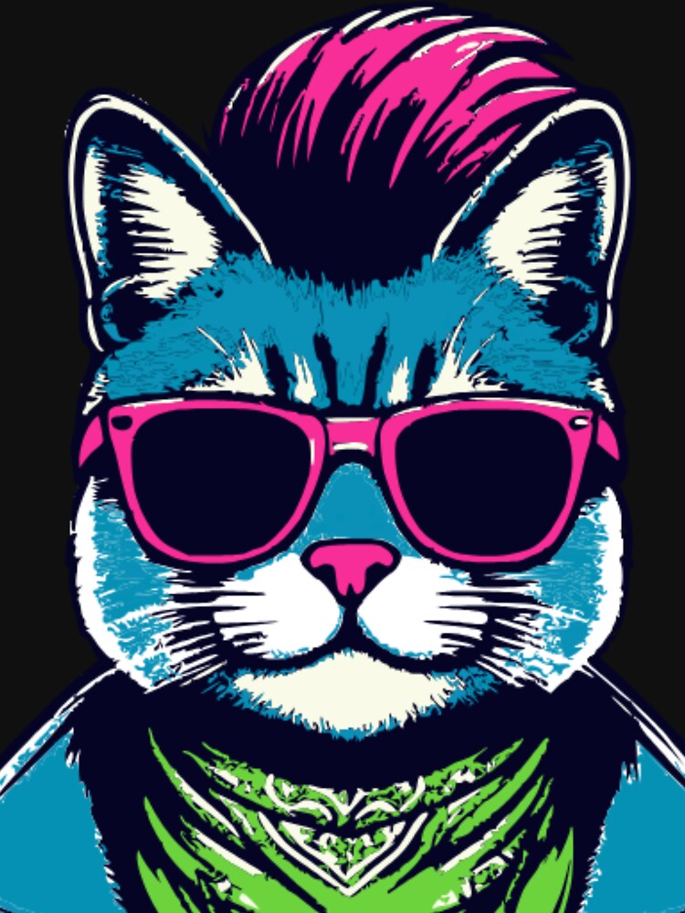 80s Pop Art Cat - Modern Pop Art | City Pop Art Punk Style by Kubala